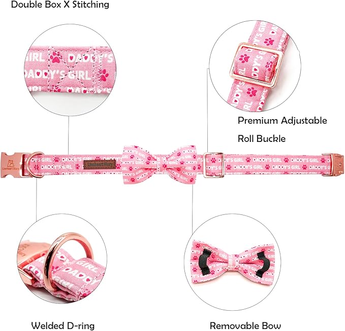 Lionheart glory Dog Bow Collar Valentine's Day Dog Collar for X-Large Dogs, Pink Dog Collars with Bowtie Spring Dog Collar Pet Collar Bows