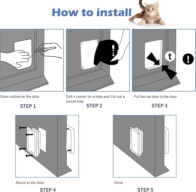 Wordcam X-Large Cat Door, Strong Cat Door for Interior Exterior Doors, 4 Way Locking Pet Door for Cats Up to 25lbs, Cat Flap for Kitten Doggies, Easy Installation, Weatherproof (Black,XL)