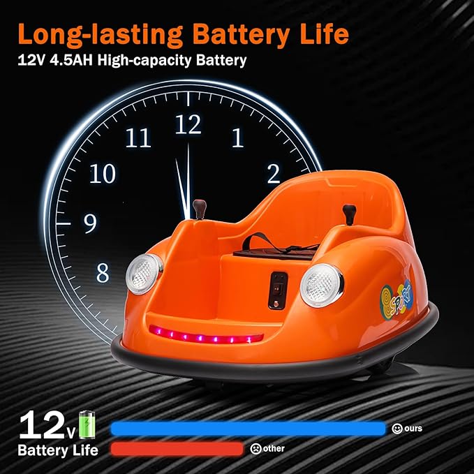 12V Bumper Car for Toddlers, Electric Toy Ride on Battery Car with Kids W/Parent Remote Control, 2-Speed, 360 Degree Spin, Music & LED Lights for Kids, Orange