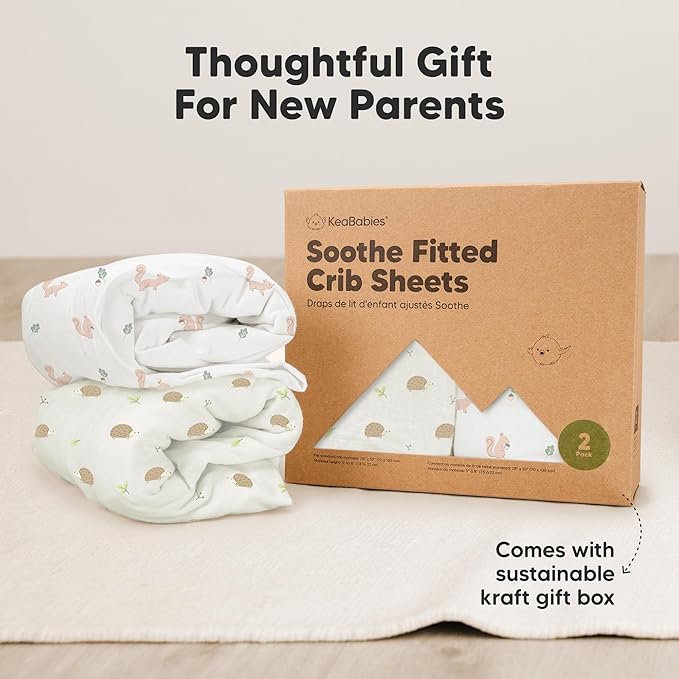KeaBabies 2-Pack Organic Crib Sheets for Boys, Girls - 52x28 Fitted Crib Mattress Sheet Neutral, Breathable Jersey Cotton Cover for Baby Bed, Toddler Mattress, Soft & Cute Prints (Nibbles/Bruce)