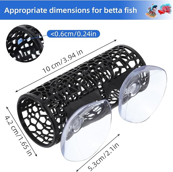 Betta Fish Toys, Black Betta Fish Tunnel Hammock, Safe Aquarium Decor for Smallfish Shrimp, Bettas Tank Accessories with Suction Cups Perfect for Hideout and Play Area