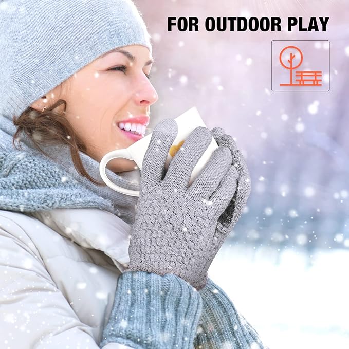 Geyoga 2 Pairs Women's Winter Touch Screen Gloves Soft Warm Fleece Lined Knit Elastic Cuff Winter Texting Gloves