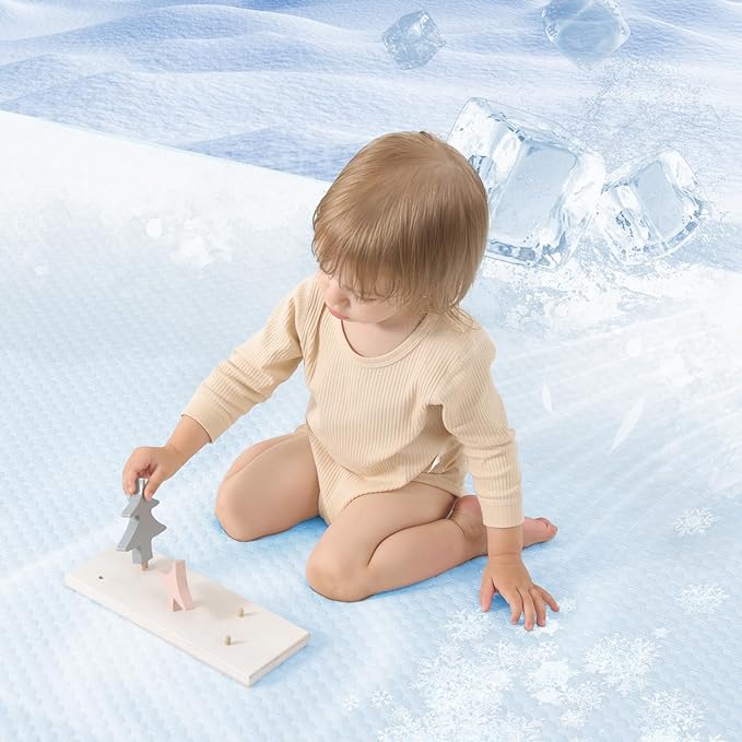 Baby Play Mat for Summer,1.3 Thick Memory Foam Cooling Floor Tummy Time Mat, Soft & Breathable, Non-Slip Rectangular for Toddlers’ Playtime & Rest(Light Blue,39"x59")