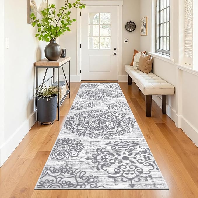HEBE Hallway Runner Rug 3'x12' Washable Vintage Distressed Area Rugs Non Slip