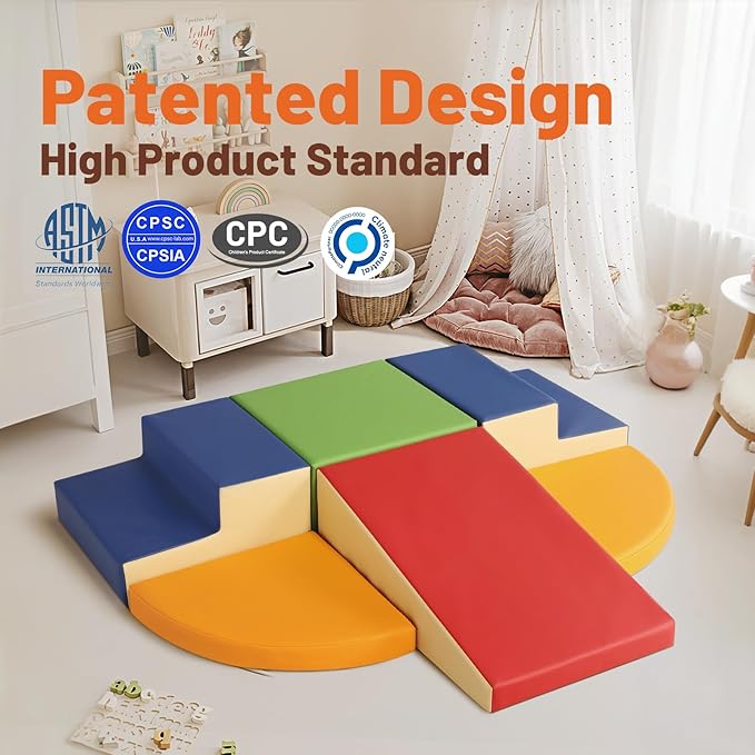 6-Piece Soft PU Leather Toddlers Climbing Toys, Baby Foam Climbing Blocks for Toddlers, Foam Play Gym Climber Structures for Toddler 3, Indoor Climb and Crawl Activity Play Set