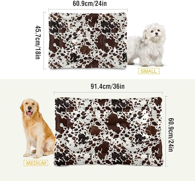 Qilmy Cow Print Dog Bed Cat Bed Pet Crate Mattress Non-Slip Soft Pet Dog and Cat Bed Mat Washable Kennel Pad,24 x 36 Inch