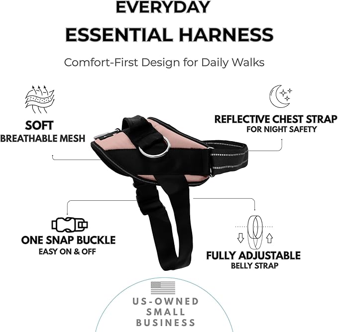 ShawnCo Essential Dog Harness, No-Pull Pet Vest with 3 Leash Clips, No Choke, Reflective, Adjustable and Padded, for Easy Walking and Training for Small, Medium and Large Dogs (Rose Gold, XL)