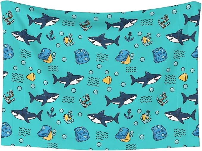 Two Sided Plush Pet Blanket for Warmth Comfort, Cute Shark and Anchor, Reversible Throw with Cozy Nubby Side for Chilly Nights Napping Spots Around House