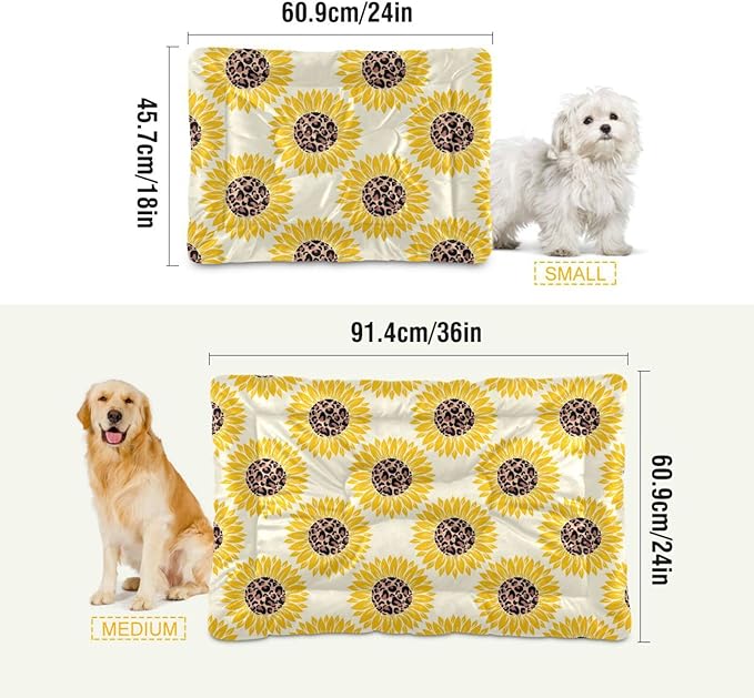 Pet Bed Leopard Print Sunflower Dog Bed Mat Absorbing Non Slip Pad Pet Sleeping Mat for Small, Medium, and Large Dogs Puppy Cat 36 in x 24 in