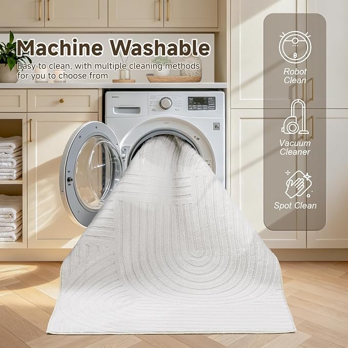 Pauwer 4x6 Washable Area Rugs for Living Room Modern White Solid Color Soft