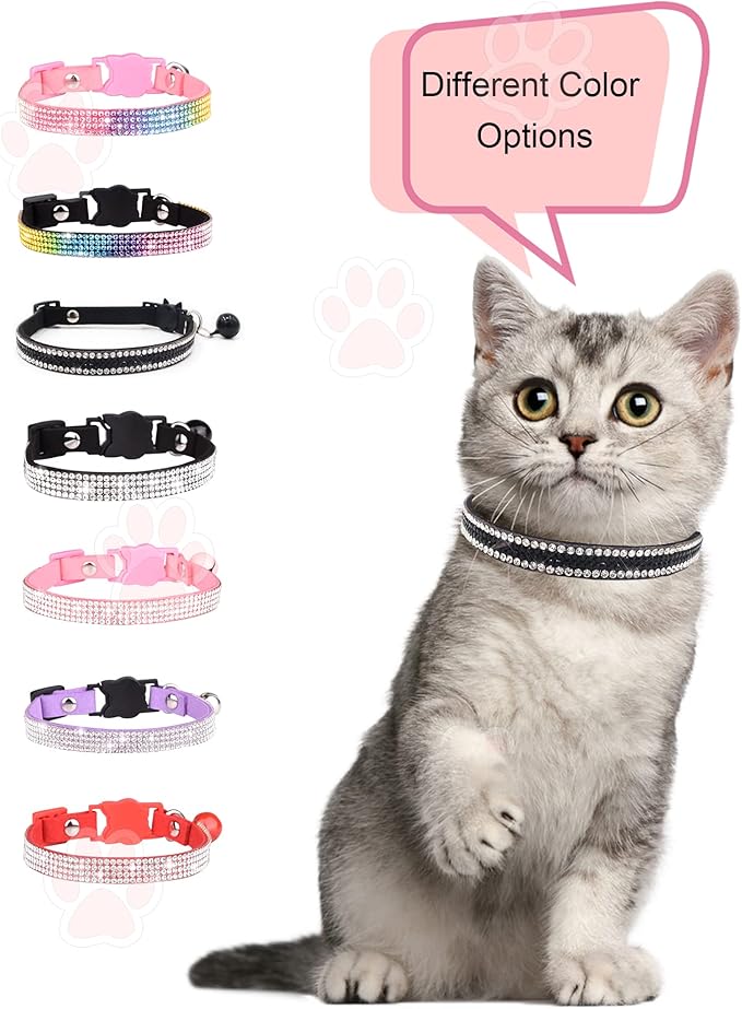 Solmoony Breakaway Cat Collars with Bell,Adjustable Safe Kitten Collar,Cat Collars for Girl Cats with Rhinestone Soft Velvet (Black2)