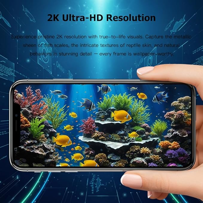 Aquarium Camera, 2K HD for Fish Tank & Reptile Terrarium, 140° Wide-Angle with Anti-Glare, Night Vision, WiFi Pet Camera with AI Motion Detection, 2-Way Audio, 24/7 Cloud/SD Recording