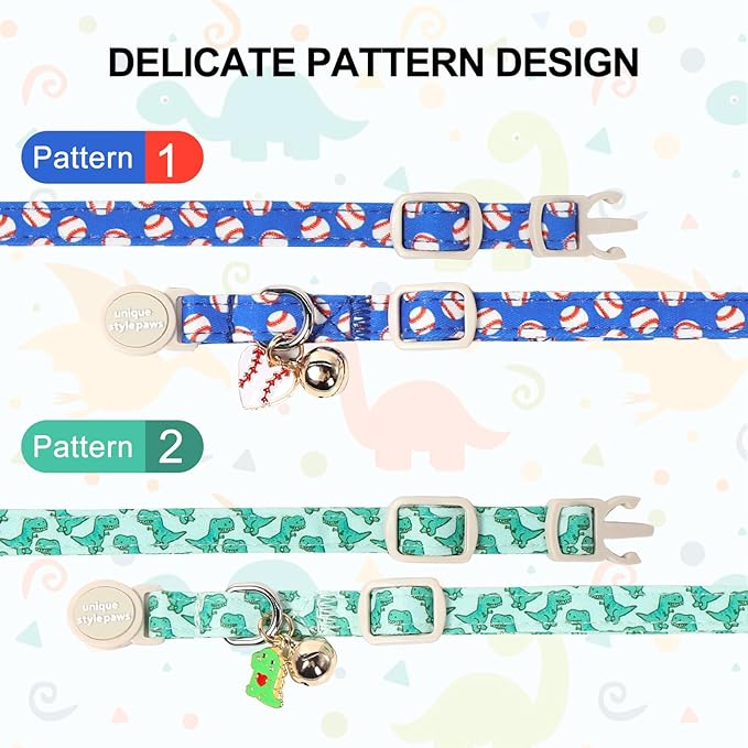 Unique Style Paws Baseball Kitten Collars,Cute Blue Cats Collar with Bell,Kitten Collar Breakaway Buckle with Heart Pattern,Adjustable Cat Collars,Ideal Gift for Boy Girl Cats