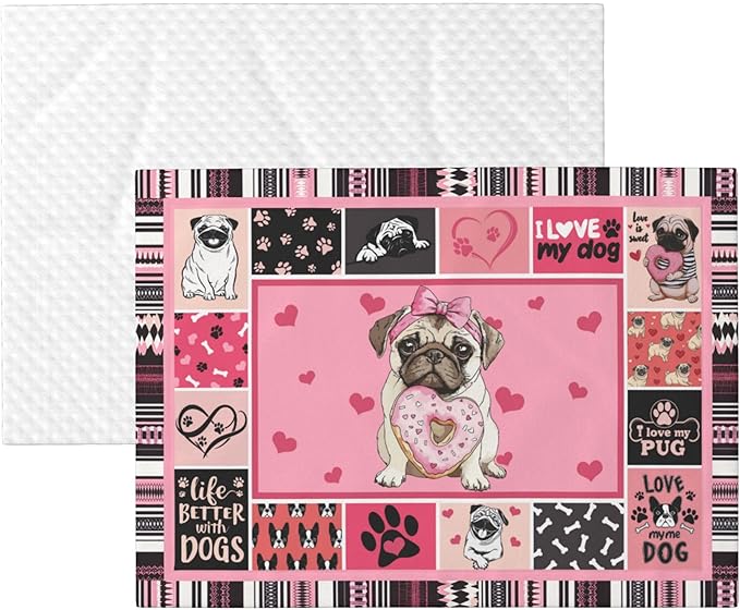 Pug Blanket for Dog - Pink Paw Print Throw Blanket 30x20 Pet Blanket for Couch Sofa Bed