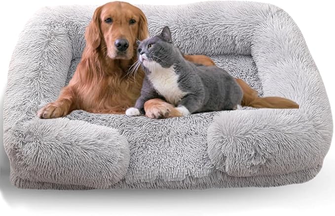 Dog Beds Medium Large Size Dog, Calming Dog Bed with Removable Washable Cover, Waterproof Lining and Nonskid Bottom(Light Gray,M)