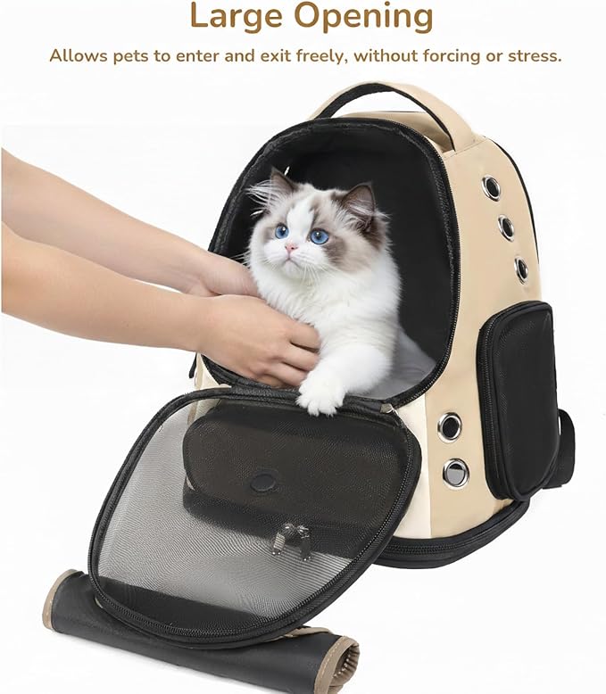 Cat Backpack Carrier, TSA Airline Approved Pet Travel Bag for Small Medium Dogs, Ventilated Hiking Camping Backpack for Cats, Kitten and Puppy up to 18 lbs, Khaki Mesh
