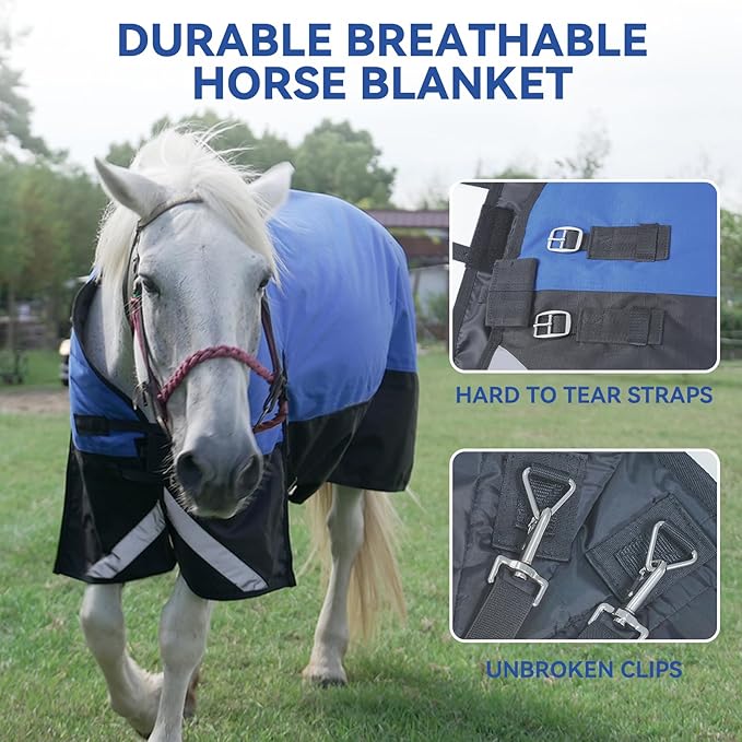 75” Winter Horse Blanket, 1200D Waterproof Poly Horse Turnout Blanket, Tear-Resistant Thick Horse Blanket with Snuggit 220g Filling, Breathable Warmth Turnout Blankets for Horse