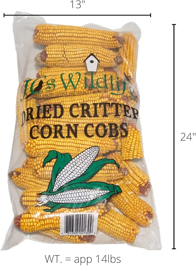 JCs Wildlife Dried Corn on The Cob Bag - 14 lb Bags - Great for Squirrels, Deer, Racoons, Rabbits, Geese, Ducks, Turkey, and Other Backyard Critters. Indiana Corn. (2 Bags)