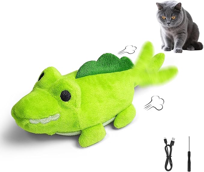 Interactive Cat Toys for Indoor Cats - Self-Charging Croc Chase Toy with 360° Motion, Wagging Tail & Catnip, Automatic Exercise Toy for Bored Kittens/Adults(Smooth Fur)