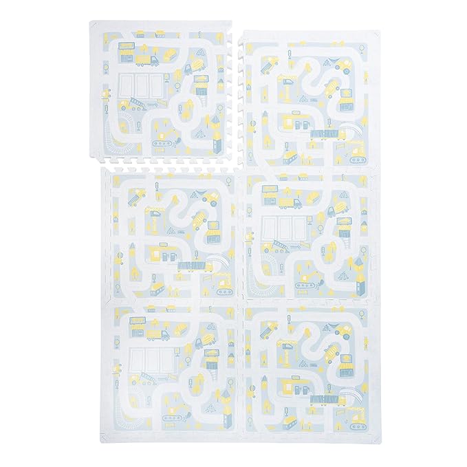 PopsyKosy Premium Baby Foam Play Mats - Stylish Floor & Exercise Puzzle Mat for Toddlers and Kids- 6 Soft, Non-Toxic, Odorless, Peel-Resistant Foam Tiles - 6ft x 4ft- 0.5” inch Thick, Pastel Blue Gray