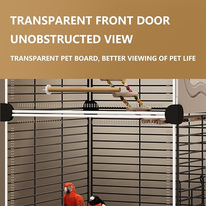 Large Parrot Cage with Acrylic Doors, 4 Casters, Perch & Feeder, Detachable Drawer, Ideal for Cockatiels, Budgies, Conures, Indoor/Outdoor Use – Spacious White Birdcage(White,36 * 36 * 106)
