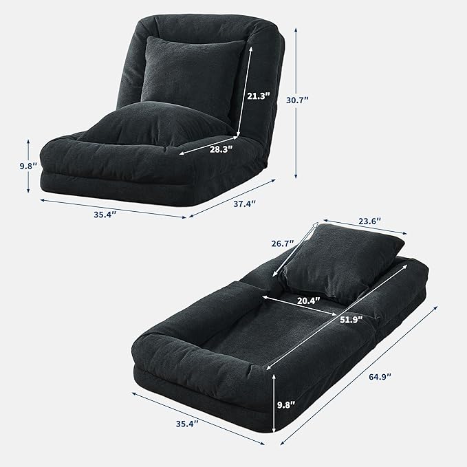 GarveeHome Human Dog Bed for Adult, Comfy Lazy Sofa Bed with 2 Pillows & 5 Adjustable Position, Chenille Upholstered Lounge Chair for Living Room Bedroom Black