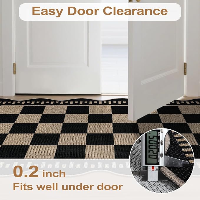Checkered Easy Jute Entryway Rug, 2x3 Washable Non Slip Kitchen Rug, Indoor