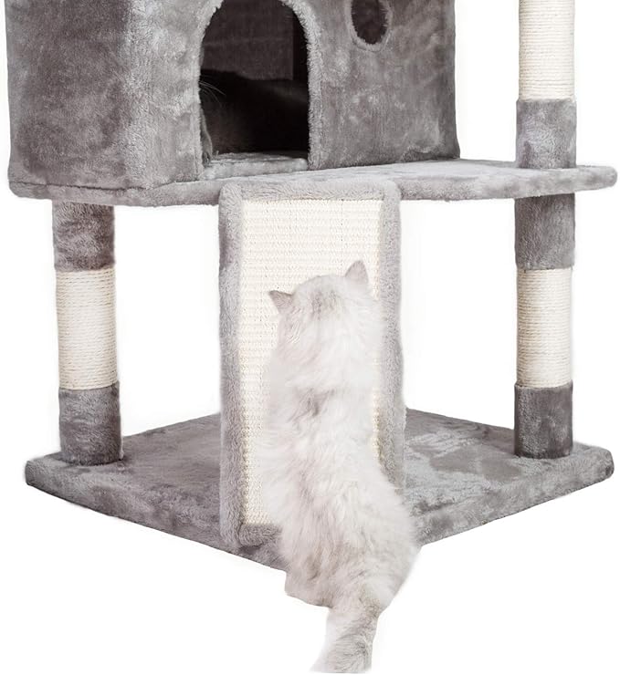 Hey-brother XL Size Cat Tree, 73.4 inch Cat Tower with 3 Caves, 3 Cozy Perches, Scratching Posts, Board, Activity Center Stable for Kitten/Gig Cat, Light Gray MPJ032W