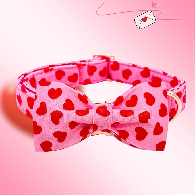 Lionheart glory Dog Bow Collar Valentine's Day Dog Collar for Large Dogs, Hearts Dog Collars with Bowtie Spring Dog Collar Pet Collar Bows