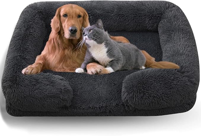 Dog Beds Medium Large Size Dog, Calming Dog Bed with Removable Washable Cover, Waterproof Lining and Nonskid Bottom(Dark Gray,XL)