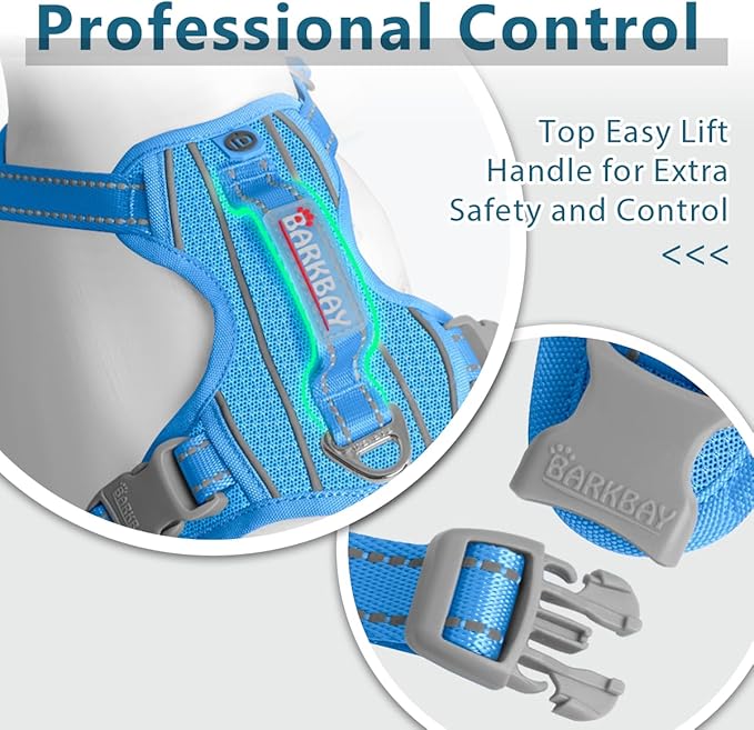 BARKBAY Dog Harness No Pull with ID Tag Pocket - Heavy Duty, Reflective, Easy Control for Large Dogs(Blue,XS)