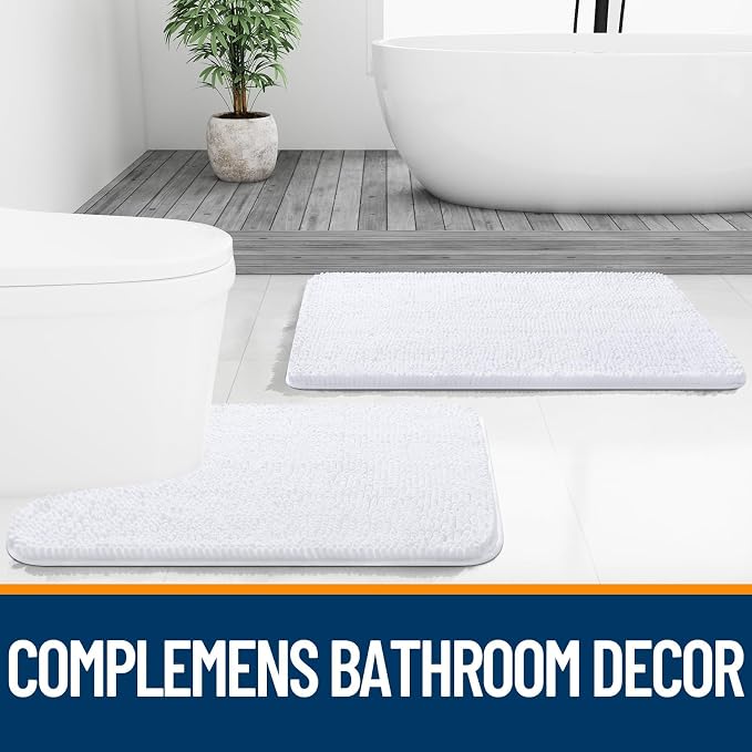 OLANLY Toilet Rugs U-Shaped 24x24, Extra Soft Absorbent Chenille Contour