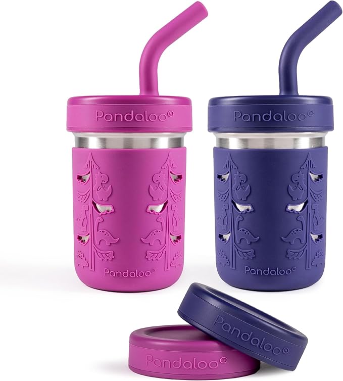 Pandaloo® Smoothie Cups for Kids - Stainless Steel Toddler Tumbler with Straw, Sippy Cup for Smoothies - BPA-Free, Toddler Snack Cups, 10 oz
