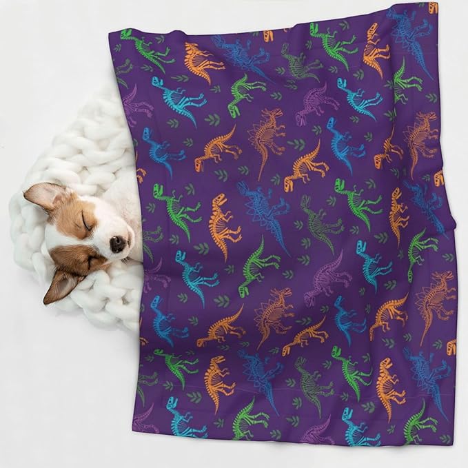 Pet Blanket for Couches and Beds, Cool Dinosaur Purple, Reversible Double Sided Plush Design with Soft Bumpy Texture and Smooth Surface, Furniture Protector