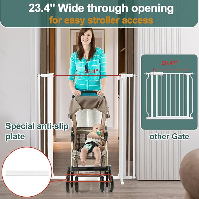 40.55" Tall, 53.74-61.61 Inch Wide, 1.37" Ultra Narrow Spacing Dog Pet Baby Gate Indoor for Doorway Hallway, Pressure Mounted 54 55 56 57 58 59 60 61 Inches Wide