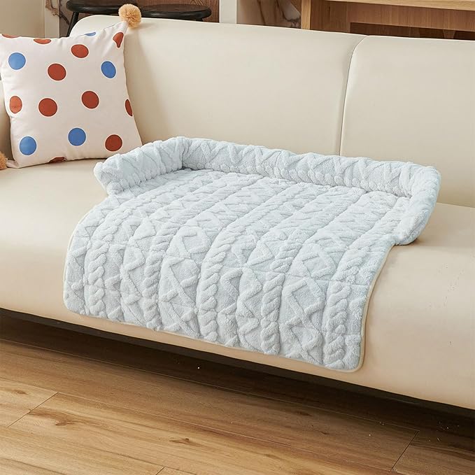 Dream Cloud Pet Sofa Bed Machine Washable Waterproof Supportive Comfort Non-Slip Plush Pet Couch Bed with Raised Edge for Sofa Car Floor, Small Medium Dogs Cats, Furniture Protector (Blue1)