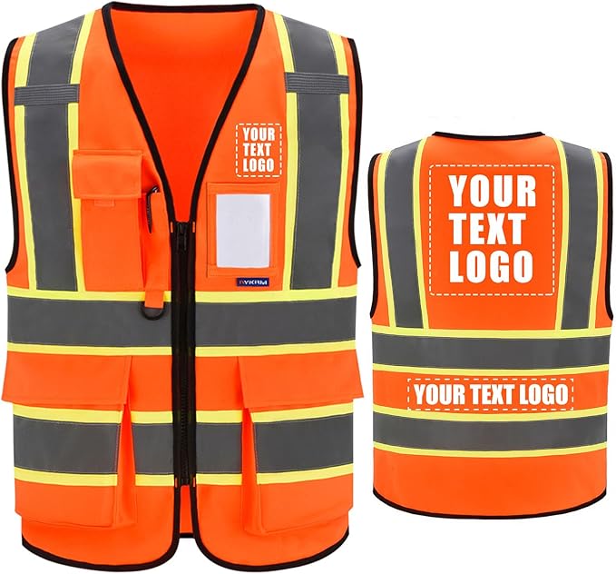 AYKRM Custom Logo Personalised Printed High Visibility Reflective 2 two tone work construction Safety Vest