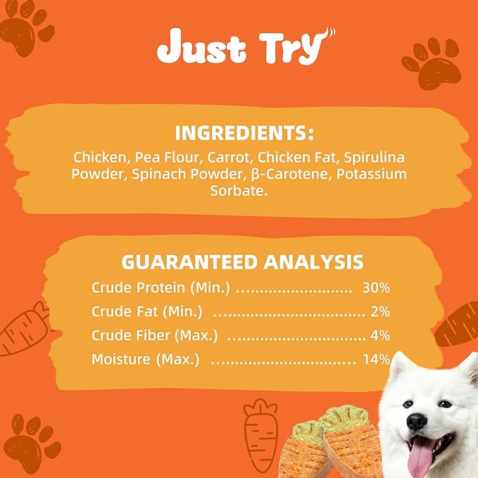 Just Try 10.58oz Baked Carrot Treats Dog Biscuits Chicken Flavor with Carrot & Broccoli Rich in Dietary Fiber Training Treats Healthy Dog Treats