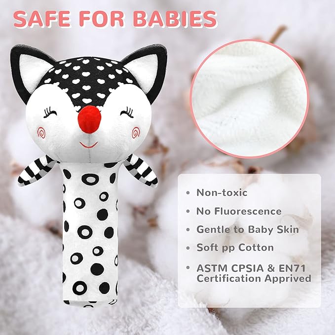 Baby Rattles 0-6 Months Newborn Toys Infant Toys 0-6 Months Rattles for Babies 0-6 Months Baby Toys 0-6 Months, Black and White High Contrast Baby Toys for Newborn 0 3 6 9 12 Months Girls Boys