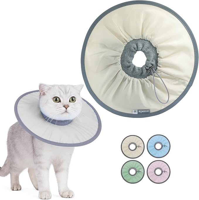 11.5 Inch Adjustable Elizabethan Collar for Cats - Soft & Comfortable Cat Cone Collar to Stop Licking & Scratching, Waterproof & Breathable Pet Cone(Ivory White)