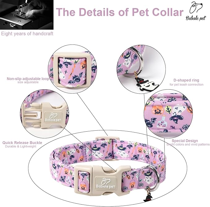 Halloween Dog Collar Cute Wizard Ghost Puppy Collar - Light Comfortable Adjustable Pet Collars for Small Medium Large Girl Boy Dogs XL