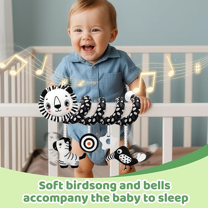 Black and White High Contrast Baby Toys - Sensory Infant Hanging Carseat & Stroller Toy for Newborns 0-6,6-12Months Perfect Easter Birthday & Baby Shower for Babies Boys Girls
