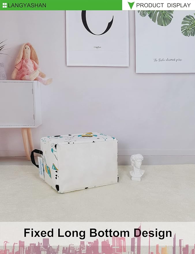 LANGYASHAN Rectangular Storage Bin Collapse Canvas Fabric Cartoon Storage Basket with Handles for Organizing Home Kitchen Boys and Girls Toys Office Closet Shelf Baskets (Rec space astronaut)