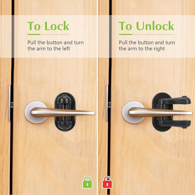 Child Proof Door Lever Lock, 3 Pack Door Locks for Kids Safety, Door Knob Child Proof, Baby Proofing, 3M Adhesive, Door Handle Child Proof, Baby Safety Locks for Toddlers (Black)