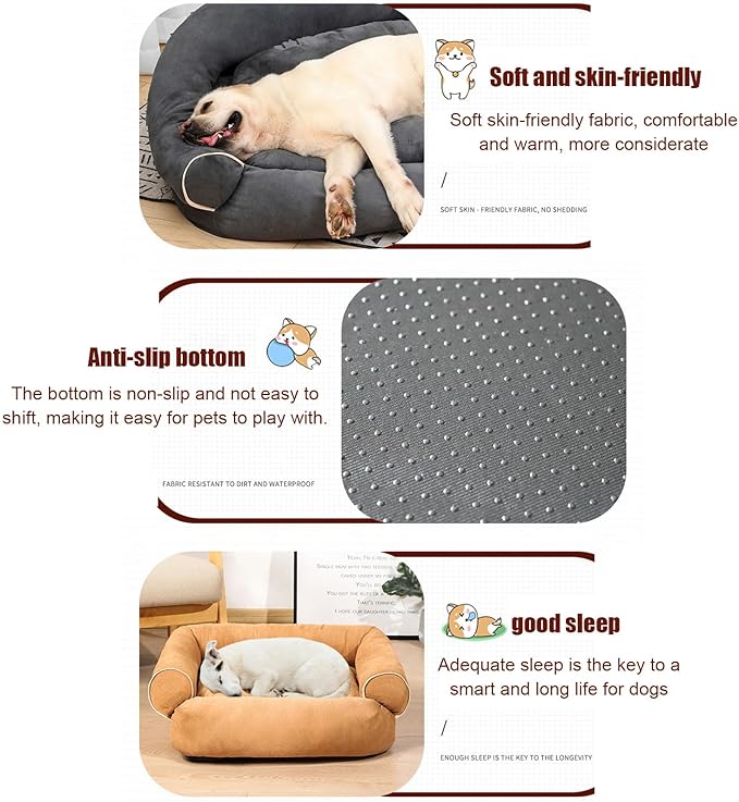Suede Sofa Dog Bed, Multiple Sizes Orthopedic Memory Foam Mattress, Durable and Calming, Washable Dog Bed with Anti-Slip Bottom M Khaki