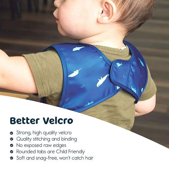 Tiny Twinkle Mess Proof Baby Bib - Waterproof & Lightweight Baby-Led Weaning Apron | 100% Recycled Polyester, Easy Clean & Machine Washable (Ocean Life, Small 6-24 Months)