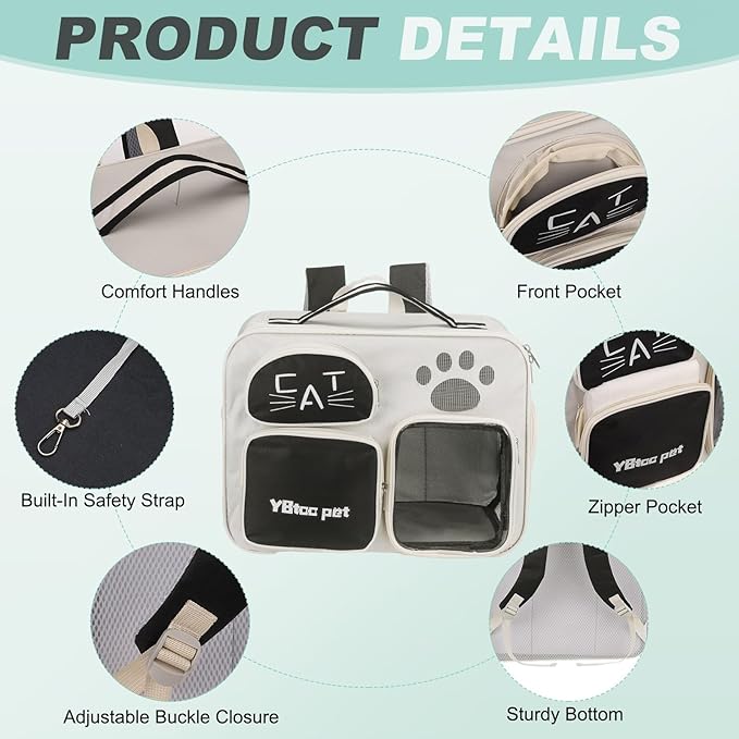 Cat Backpack Carrier, Breathable Dog Carrier Pet Supplies for Cats or Small Dogs Puppies, Intended for Hiking/Camping/Traveling (Black, 16"x10"x12")