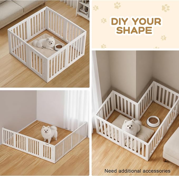 Clear Dog Play Pen,Pet Playpen with Door,Easy to Clean and Install Puppy pens for Both Indoor and Outdoor use (White, 30.3 inch Height, 8 Panels)