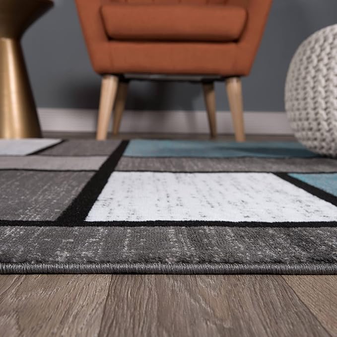 Rugshop Contemporary Modern Boxes for Home Office,Living Room,Bedroom,Kitchen Non Shedding Runner Rug 2'7" x 12' Blue