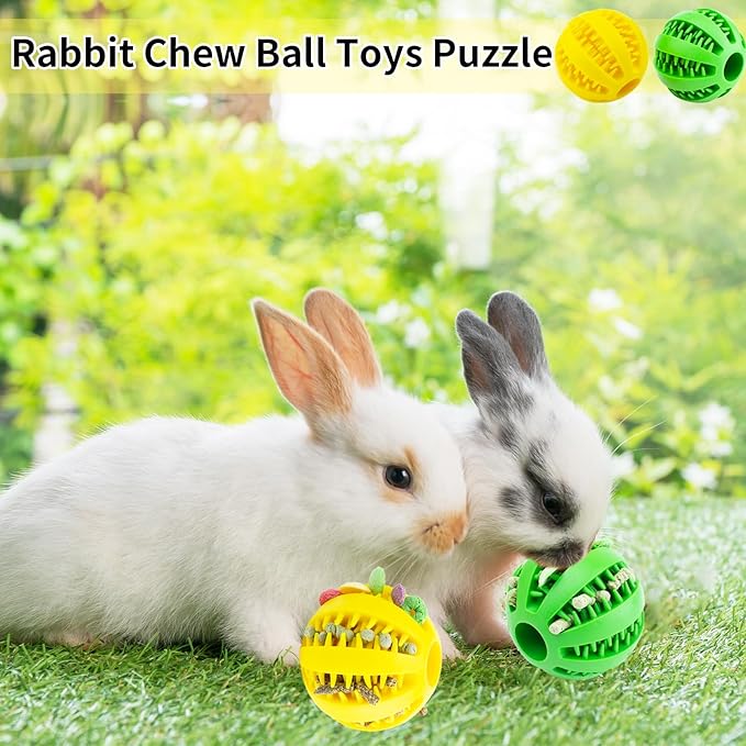 Rabbit Teething Toys Ball Small Animals Play Balls Treat Dispensing Rabbit Balls Puzzle Chew Balls & Rolling Toys for Bunny, Improve Pets Teeth Health for Rabbit, Guinea Pigs 2pack